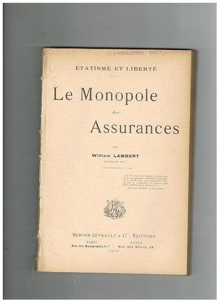 Le monopole des Assurance (étatisme et liberté). | Immagine principale