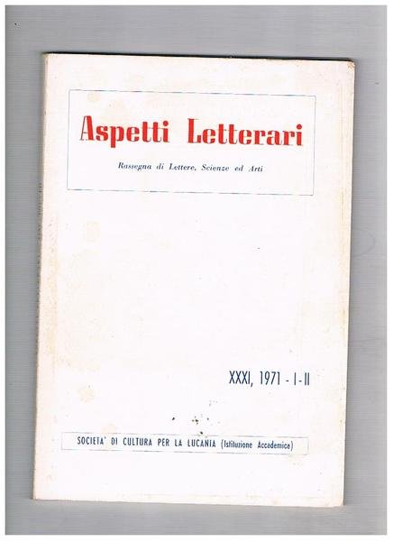 Aspetti letterari, rassegna di lettere scienze ed arti n° 1-2 …