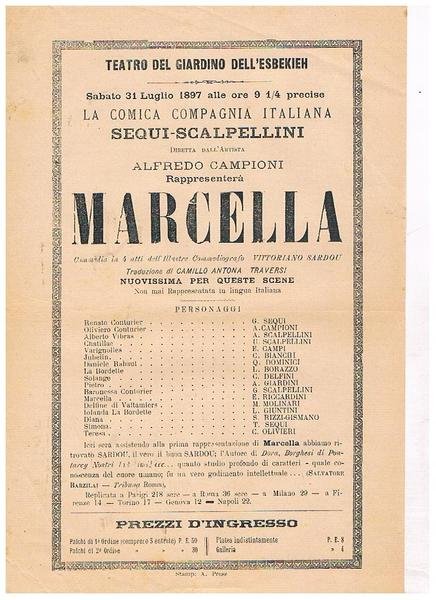 Teatro del giardino dell'Esbekieh. Il 31 luglio 1897 la comica …