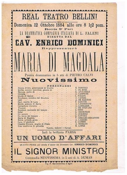 Real Teatro Bellini, il 12 ottobre 1884 la drammatica compagnia …