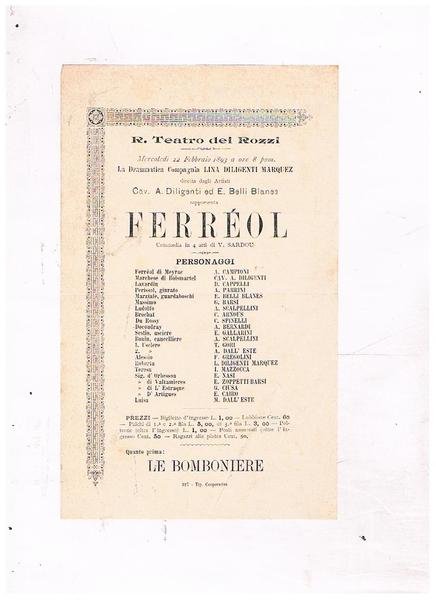 R. Teatro dei Rozzi. Il 22 febbraio 1893 la drammatica …