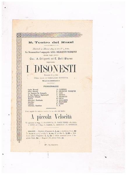 R. Teatro dei Rozzi. Il 21marzo 1893 la drammatica compagnia …