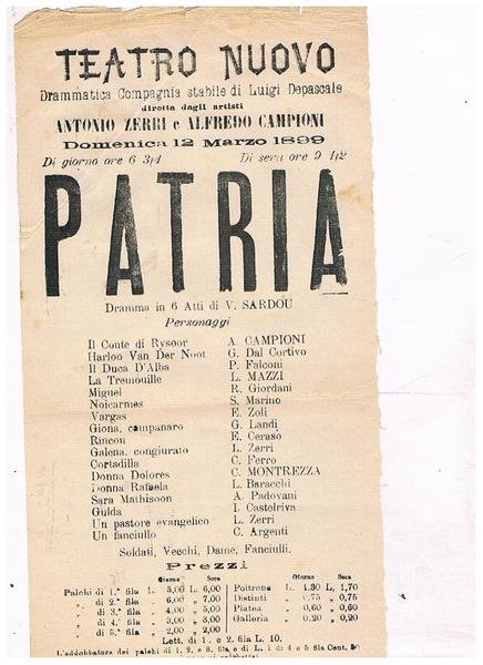 Teatro Nuovo, domenica 12 marzo 1899 la drammatica compagnia stabile …