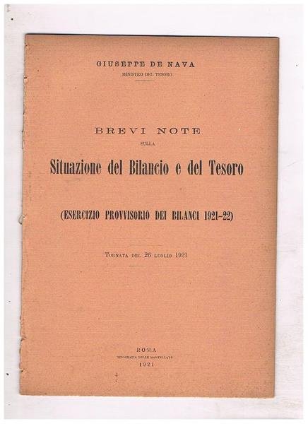 Brevi note sulla situazione del bilancio del tesoro (esercizio provvisoriodei …