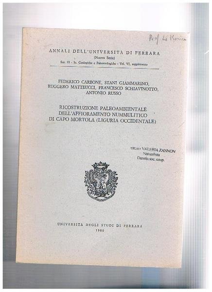 Ricostruzione paleombientale dell'affioremento nummunolitico di capo Mortola (Liguria Occidentale). Supplemento …