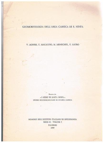 Geomorfologia dell'area carsica di S. Ninfa, estratto da I Gessi …
