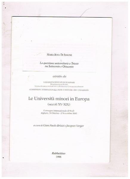 La questione universitaria a Trieste tra Settecento e Ottocento. Estratto … | Immagine principale