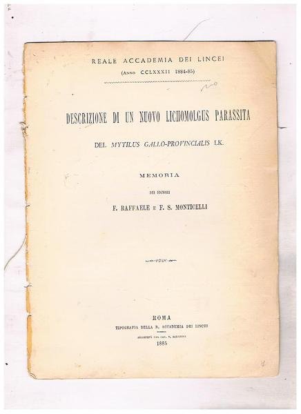Descrizione di un nuovo Lichomolgus parassita del Mytilus Gallo-Provincialis LK. …
