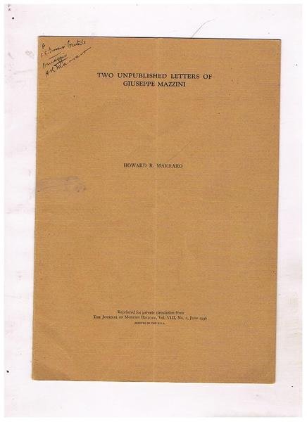Two unpublished lettres of Giuseppe Mazzini. Estratto.
