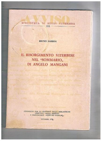 Il risorgimento viterbese nel "Sommario" di Angelo Mangani.