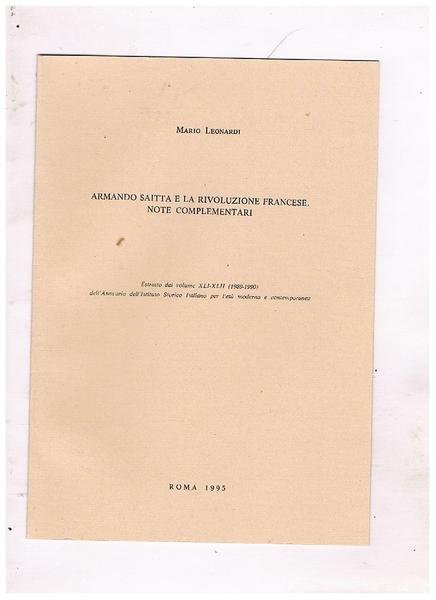 Armando saitta e la rivoluzione francese. Note complementari. Estratto.