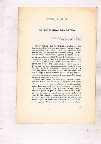 Tesi per un'etica della cultura. Estratto.