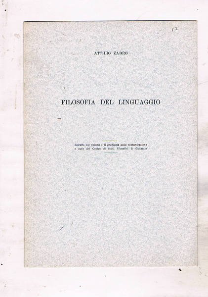Filosofia del linguaggio. Estratto dal volume: Il problema della comunicazione, …