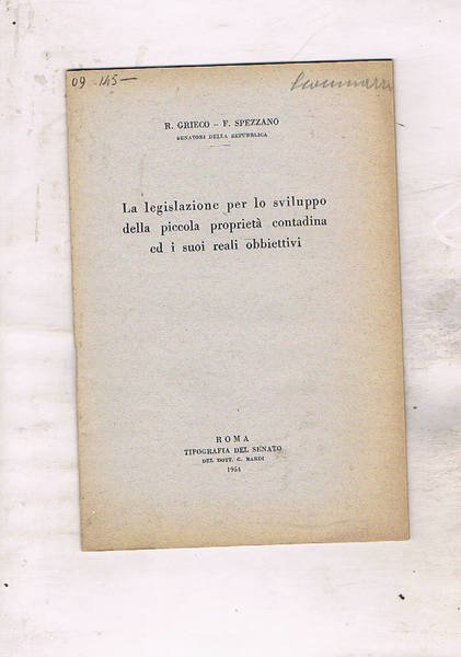 La legislazione per lo sviluppo della piccola proprietà contadina ed …