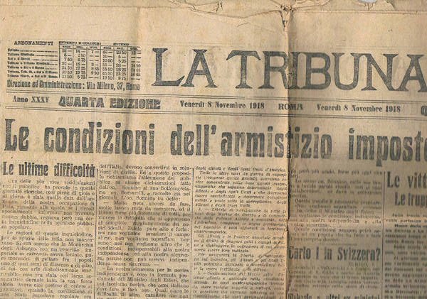 Numero del quotidiano La Tribuna del Venerdì 8 Novembre 1918 …