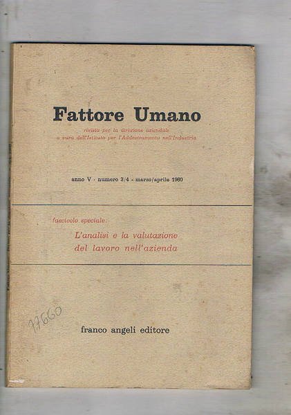 Fattore umano rivista per la direzione aziendale e l'addestrameto nell'industria. …