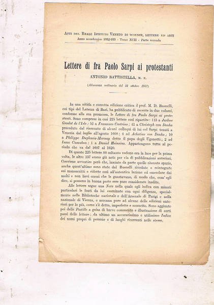 Lettere di Paolo Sarpi ai protestanti. Adunanza ordinaria del 31 …