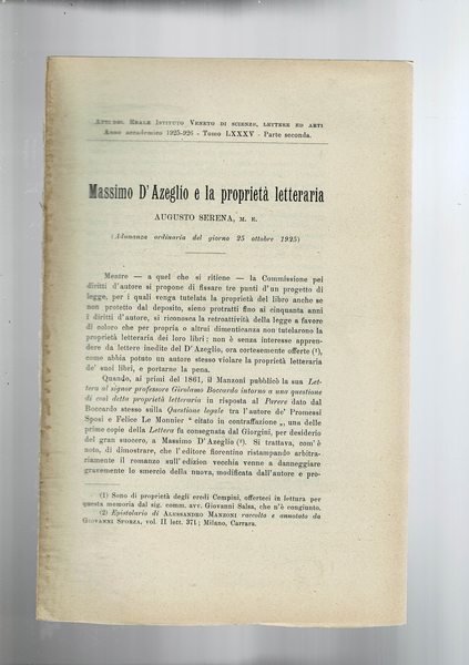 Massimo D'Azeglio e la proprietà letteraria. Estratto dagli Atti del …