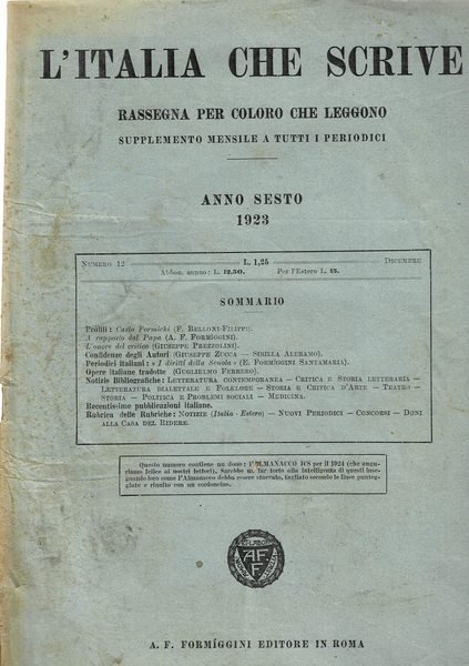 L'Italia che scrive, raddegna per coloro che leggono. Supplemento mensile … | Immagine principale