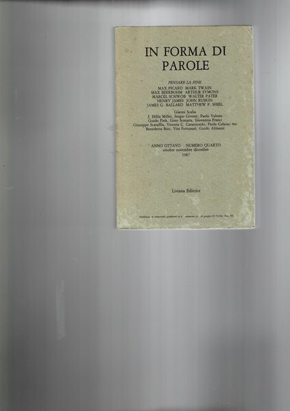 In forma di parole. Pensare la fine. Ottavo anno, numero …
