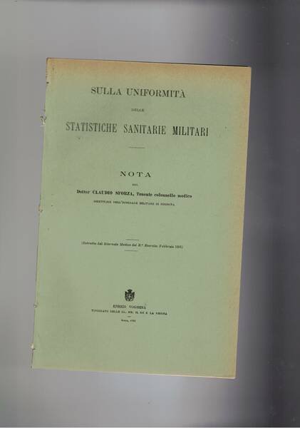 Sulla uniformità delle statistiche sanitarie militari. Estratto.