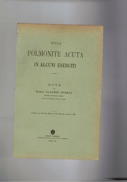 Sulle malattie polmonari in alcuni eserciti. Nota. Estratto.