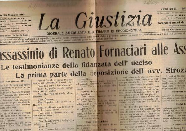 La Giustizia, giornale socialista quotidiano di Reggio Emilia. Del 25 maggio 1912.