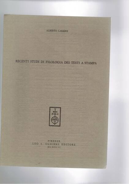 Recenti studi di filologia dei testi a stampa. Estratto.