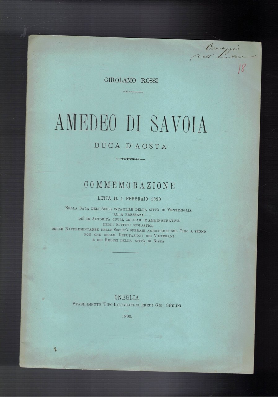 Amedeo diSavoia duca d'Aosta. Commemorazione letta il 1 febb. 1890 …