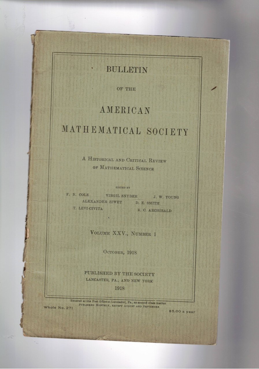 Bulletin of the American mathematical Society. vol. XXV n° 1 …