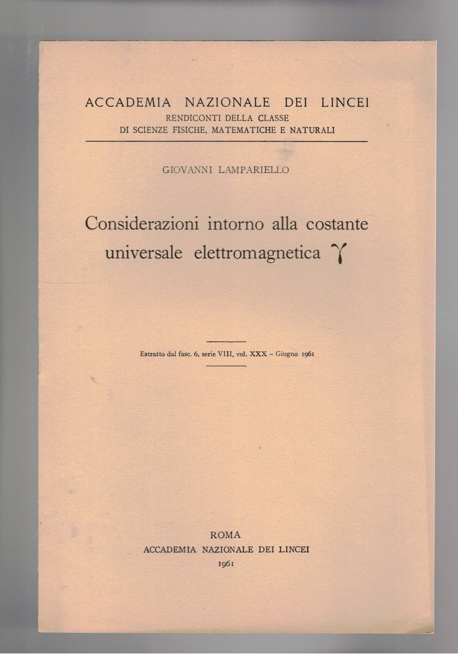 Considerazioni intorno alla costante universale elettromagnetica y. Estratto. | Immagine principale
