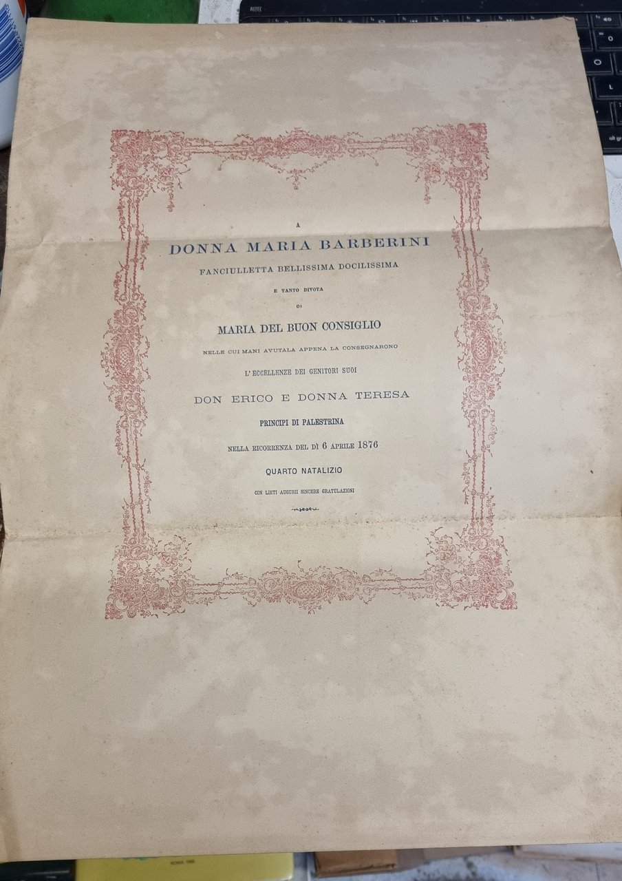 Donna Maria Berberini fanciulletta bellissima e dolcissima e tanto divota …