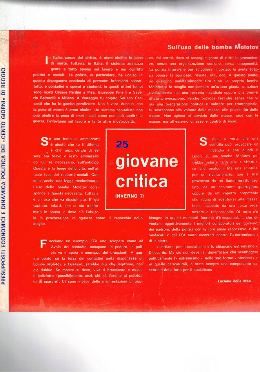 Giovane critica n° 25 inverno del 1971. Rivista che nasce …