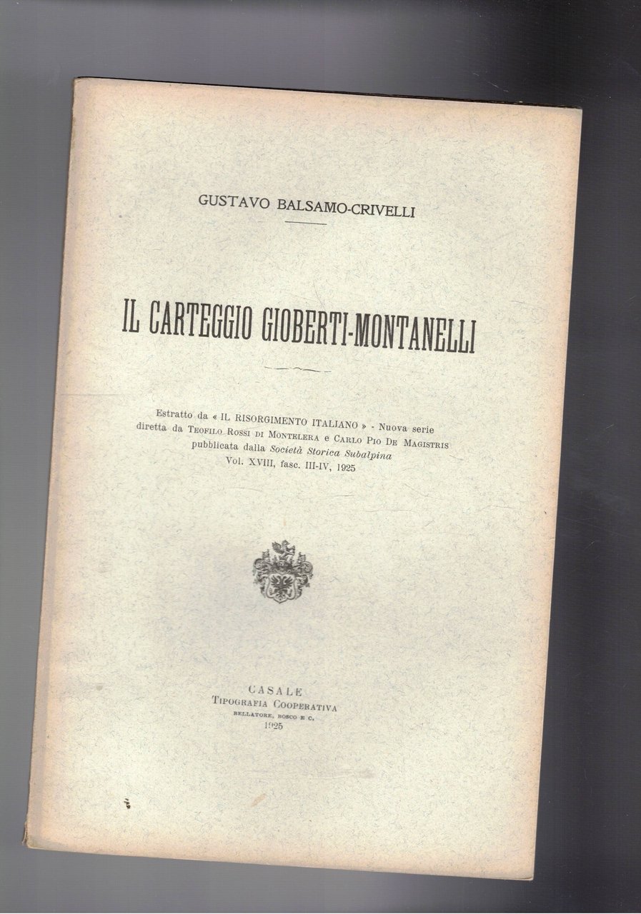 Il carteggio Gioberti-Montanelli. Estratto.