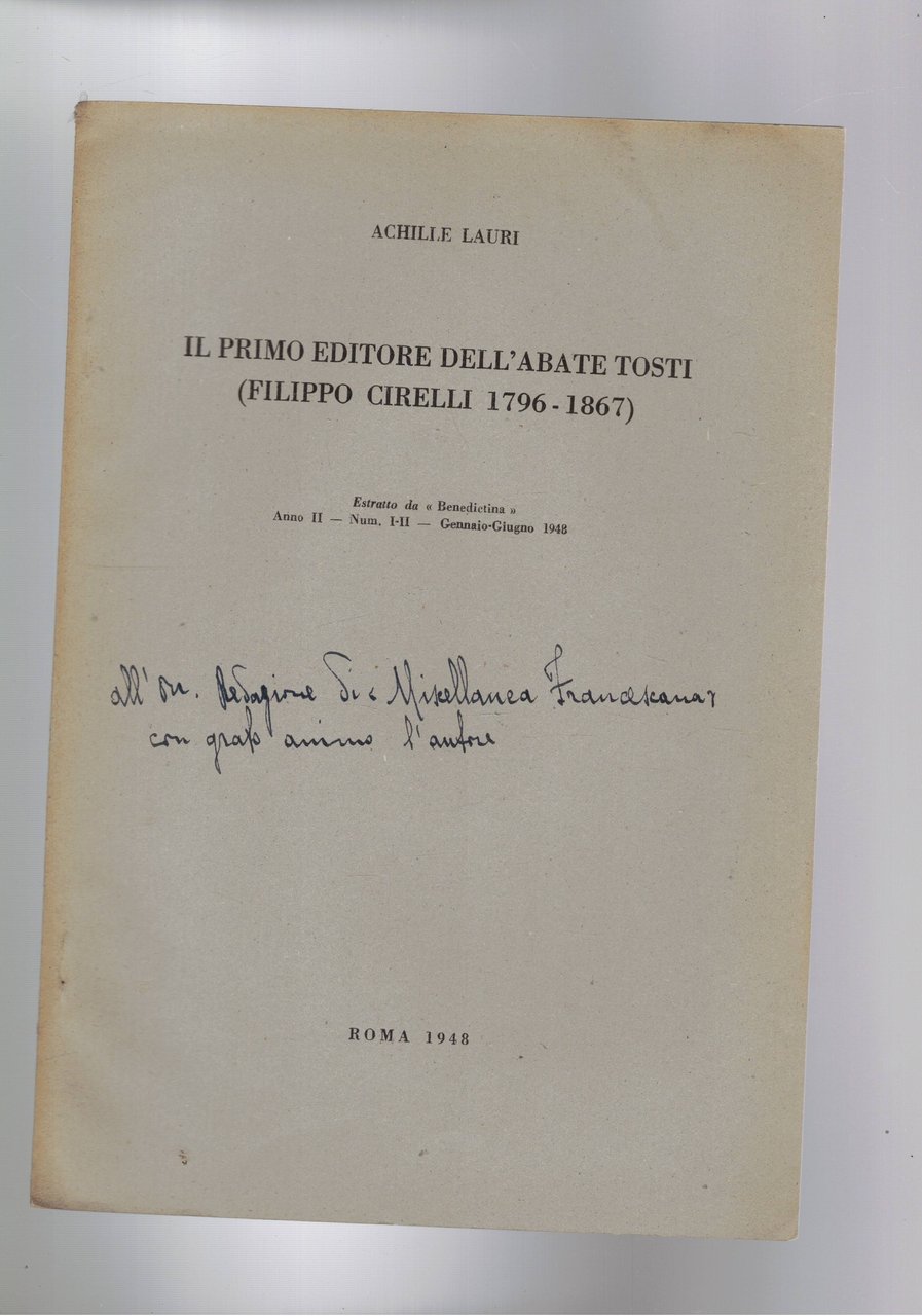 Il primo editore dell'abate Tosti (Filippo Cirelli 1796-1867). Estratto.