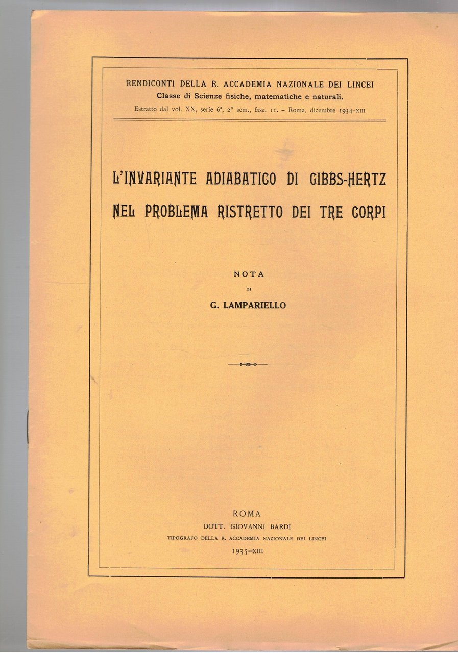 L'invriante adiabatico di Gibbs-Hertz nel probela ristretto dei tre corpi. …