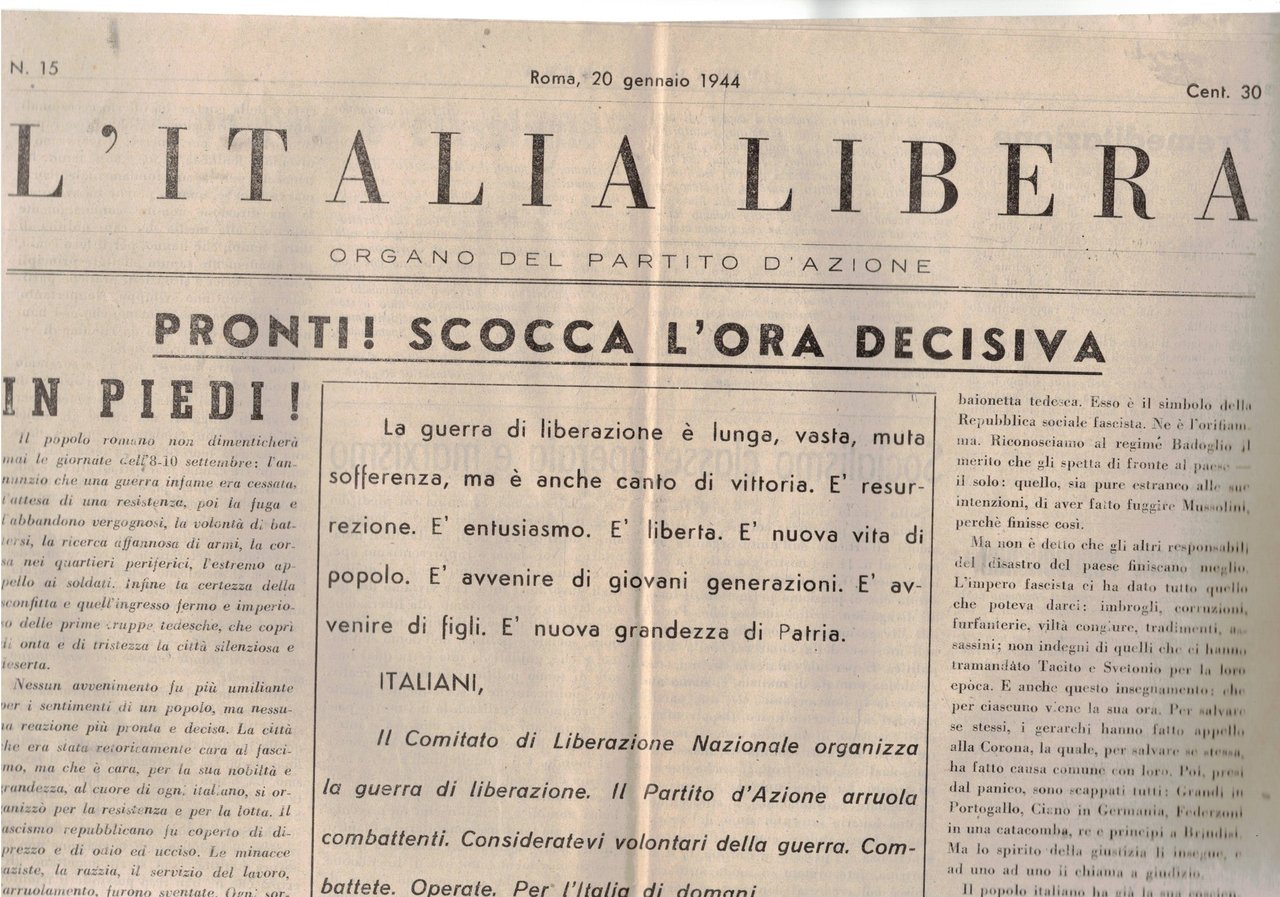 L'Italia Libera, organo del partito d'azione. n° 15 del 20 …