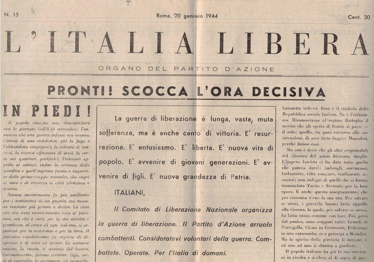 L'Italia libera, organo del partito d'Azione. n° 15 del 9 …