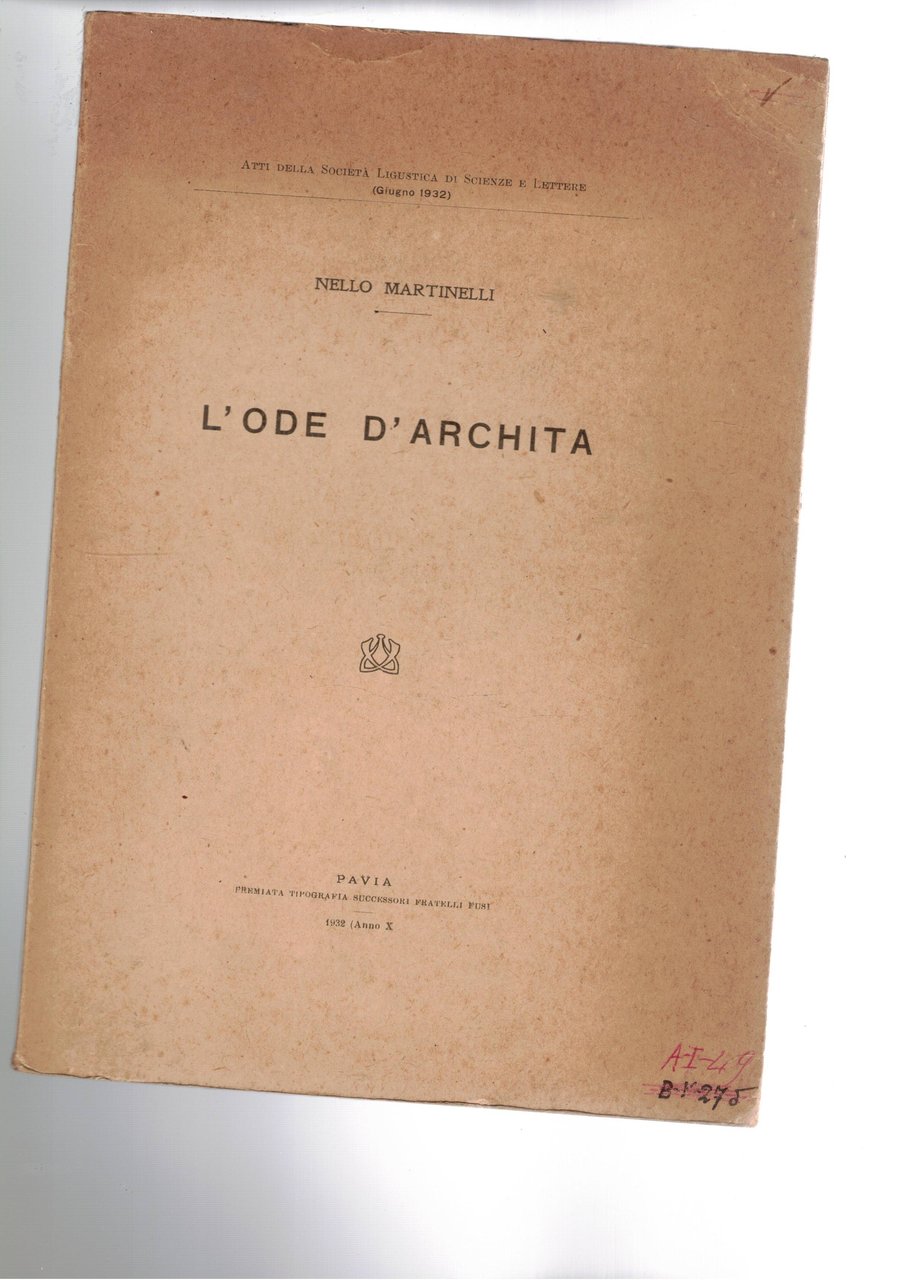 L'ode d'archita. Estratto. | Immagine principale