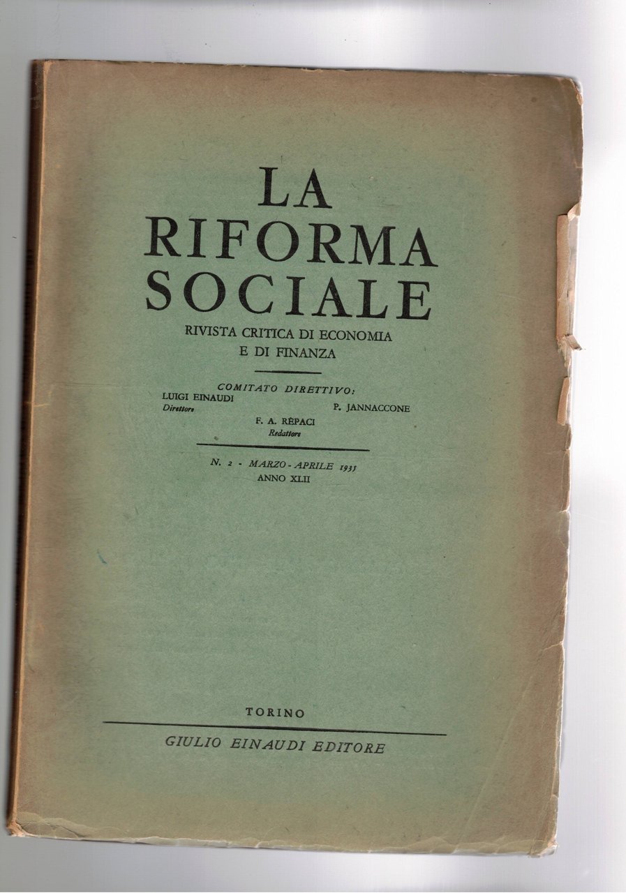 La Riforma Sociale, rivista critica di economia e finanza. n° …