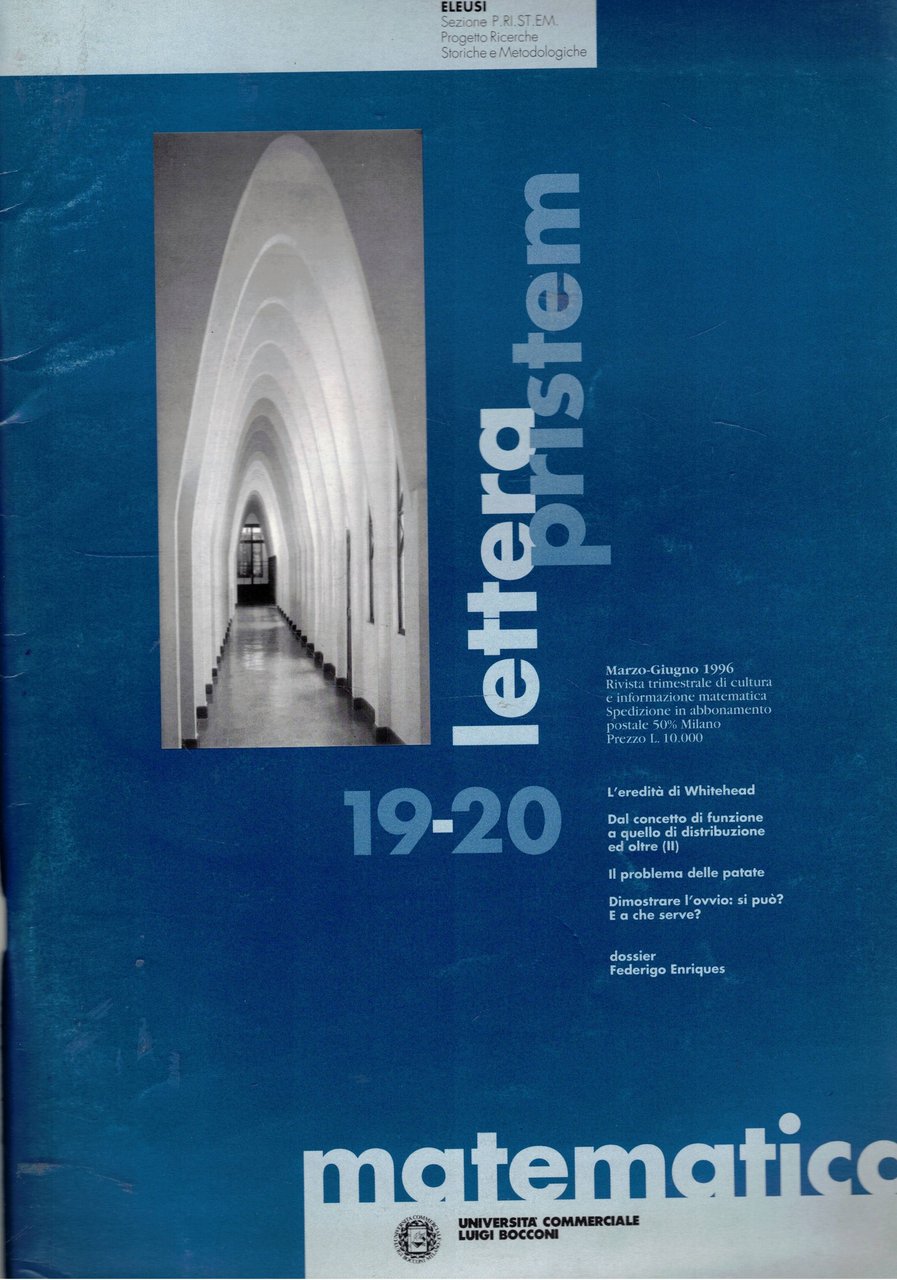 Lettera Pristem, rivista trimestrale dell'università Commerciale L. Bocconi. Disponiamo dei …