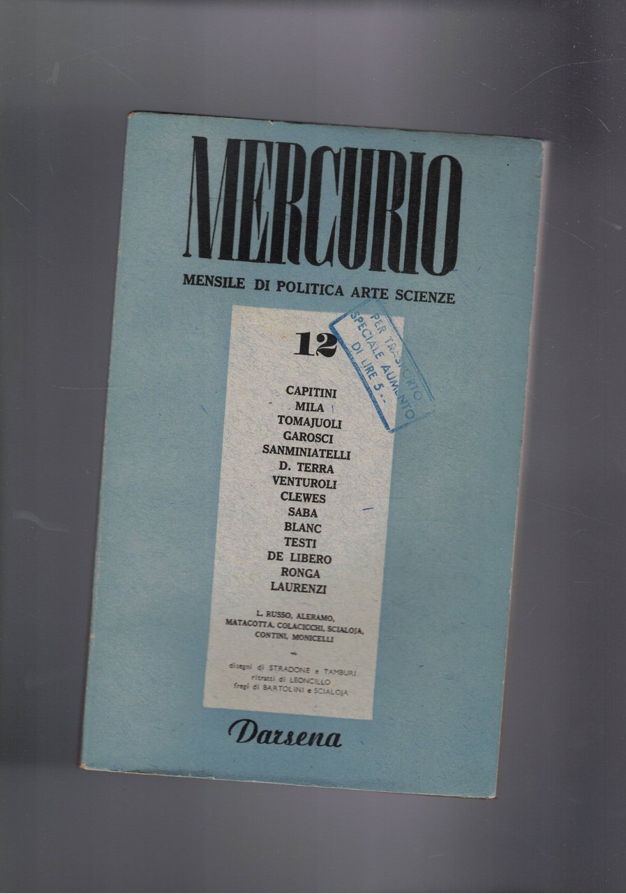 Mercurio, mensile di politica arte scienze anno II° n° 12 …