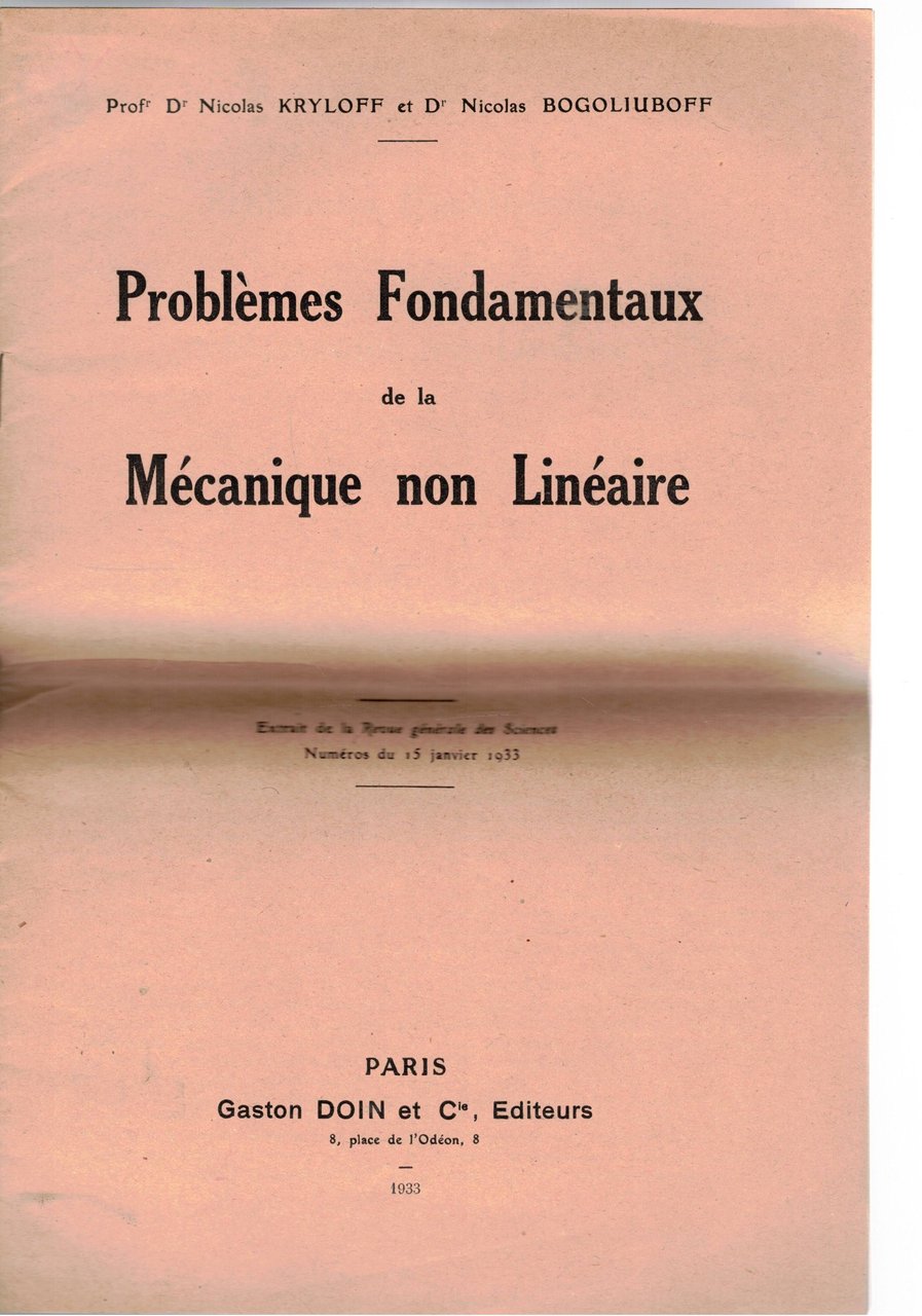 Problèmes Fondamentaux de la Mécanique non Lineare. Estratto.