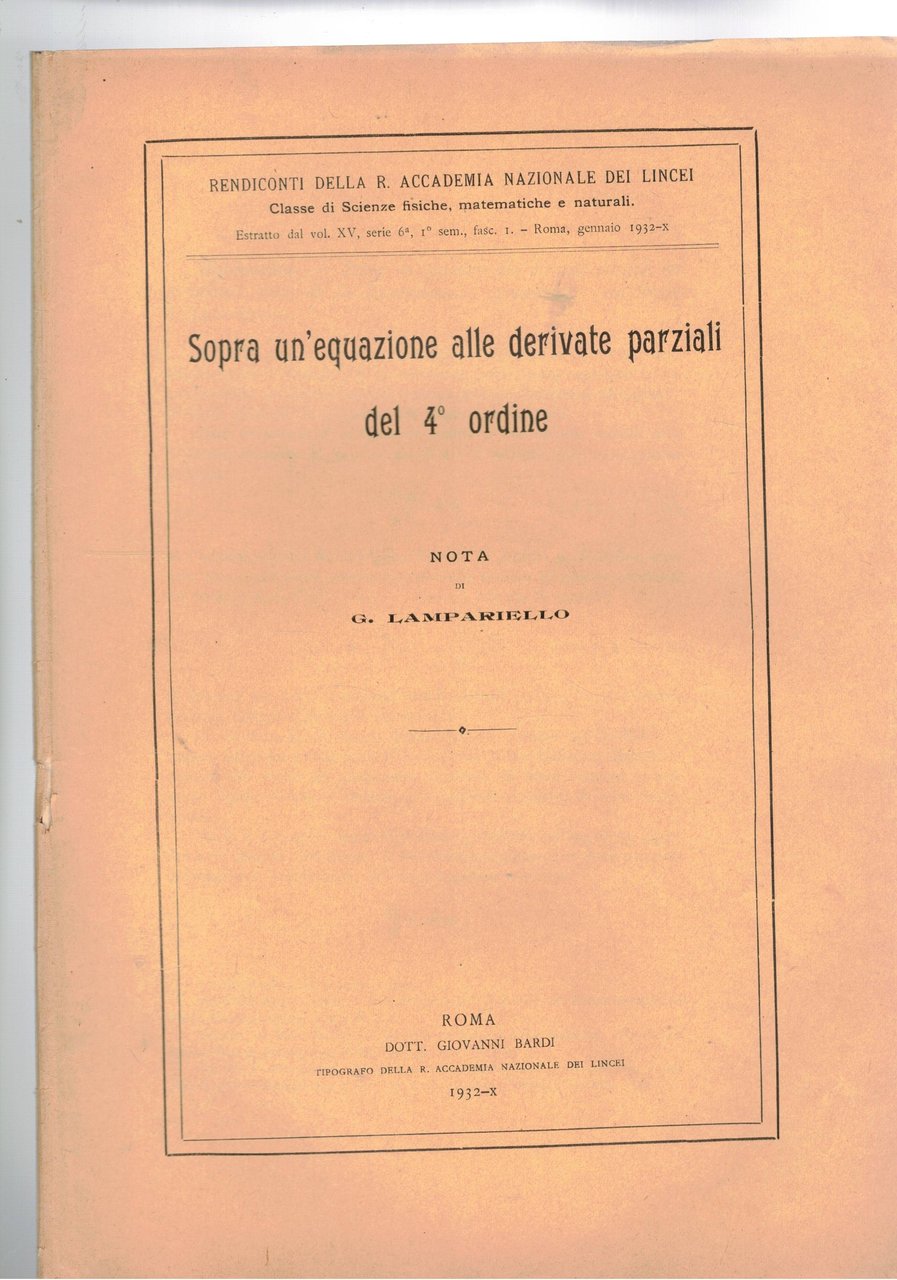 Sopra un'equazione alle derivate parziali del 4° ordine. estratto. | Immagine principale