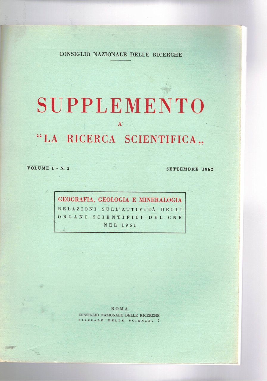 Supplemento a la ricerca scientifica vol. 1 n. 5. Geografia …