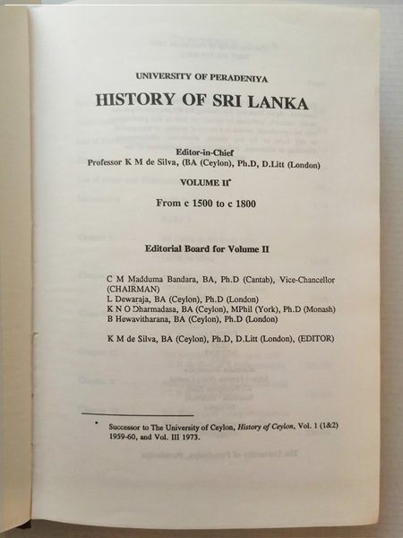 History of Sri Lanka. Volume II c.1500 to c.1800