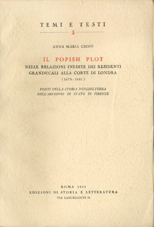 Il Popish Plot nelle relazioni inedite dei residenti granducali alla …