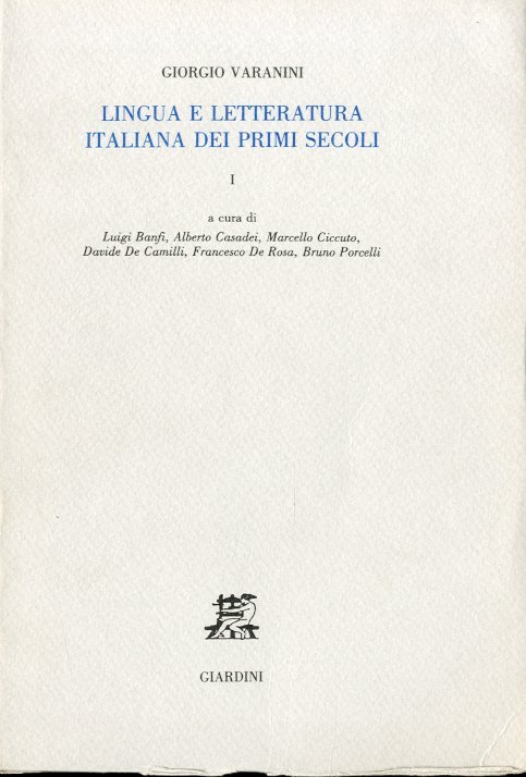 Lingua e letteratura italiana dei primi secoli. 1. | Immagine principale