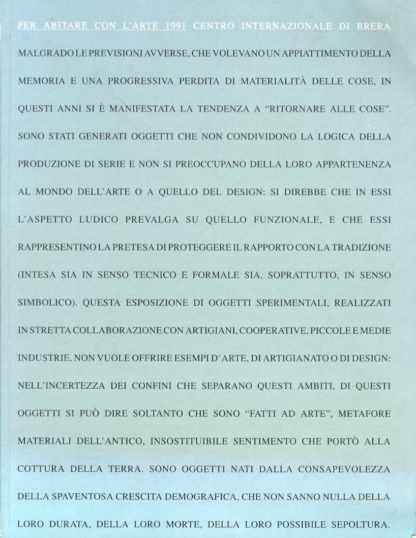 Per abitare con l'arte 1991. Centro Internazionale di Brera.