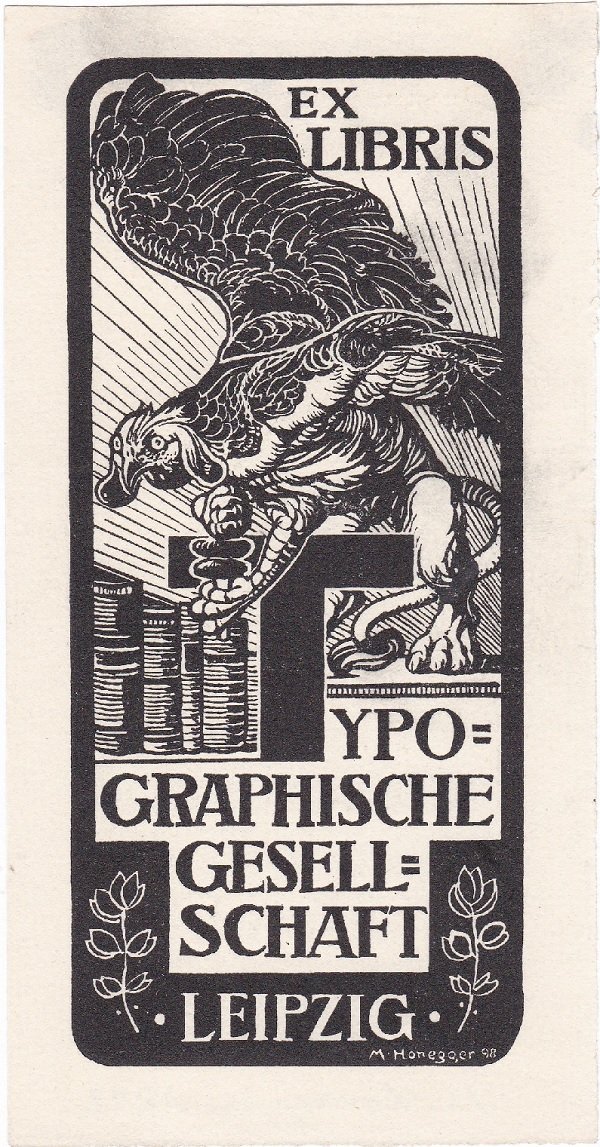 5 Exlibris für die Typographische Gesellschaft Leipzig.